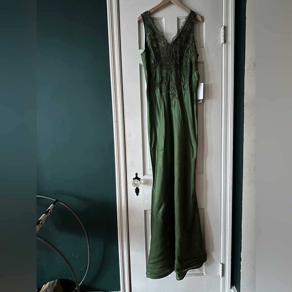 Free People Green lace maxi slip dress size M